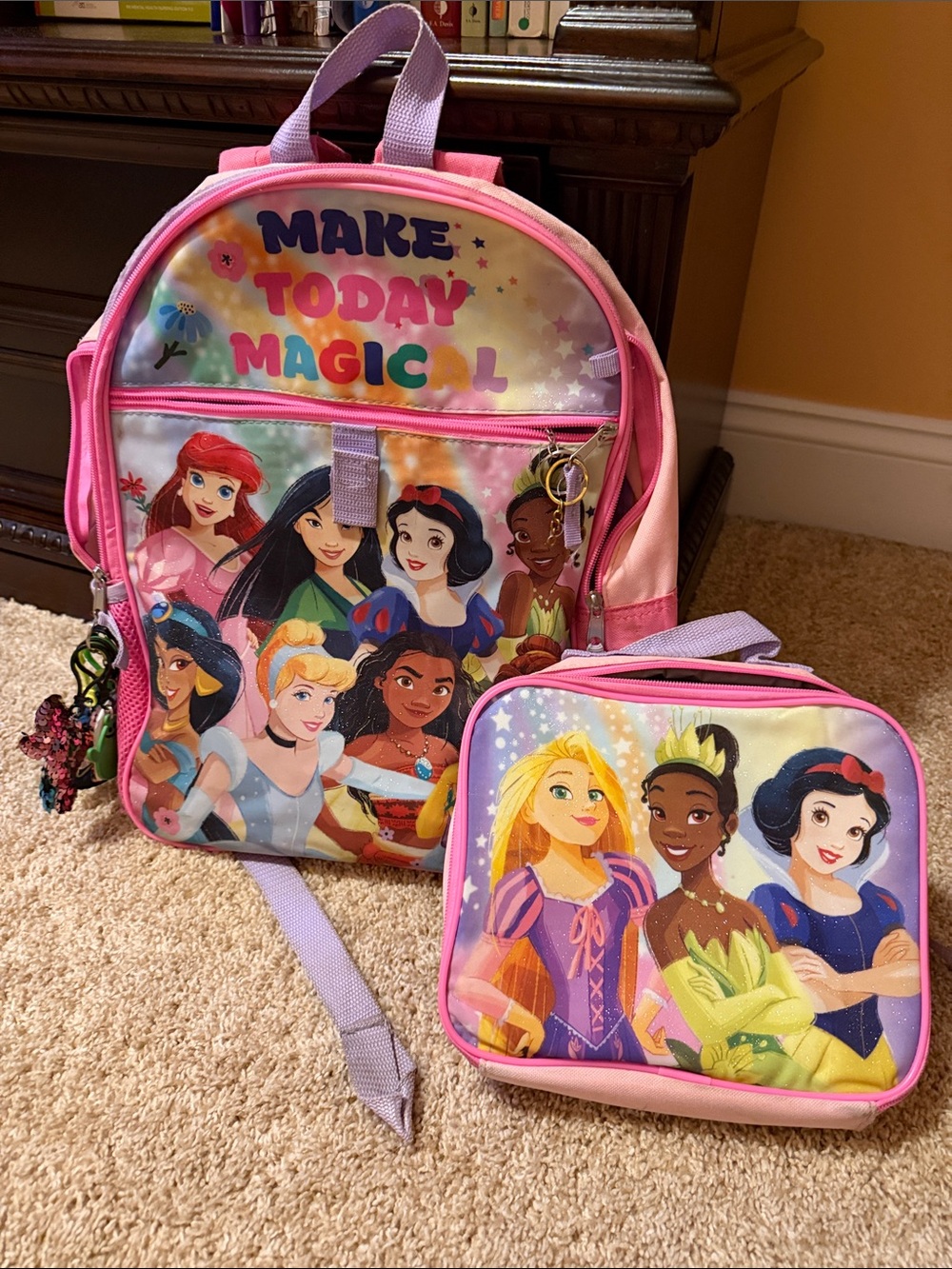 Pink Disney Princess Kids Backpack and Lunchbox Set - Make Today Magical